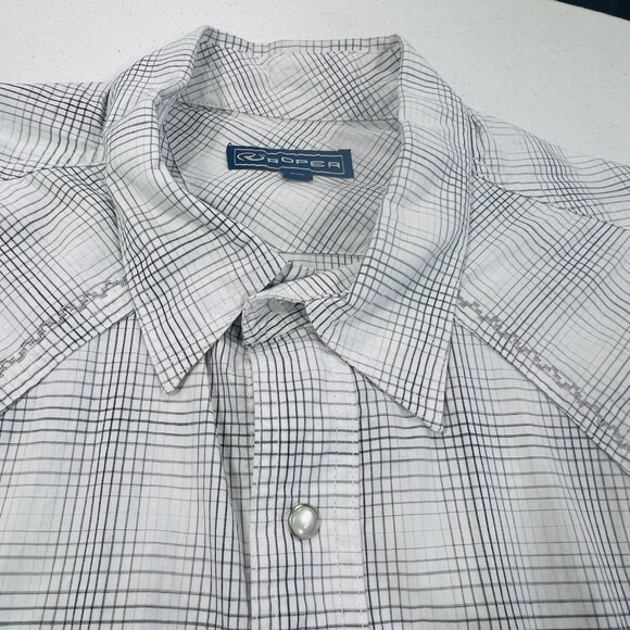 Roper Mens Plaid White Gray Western Long Sleeve Pearl Snap Button Shirt 2XL EUC - Picture 2 of 7